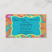OrangeTurquoise Blue Modern Paisley Whimsy Pattern Visitekaartje (Achterkant)