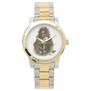 Orangutan Baby en Butterfly Horloge