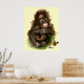 Orangutan Baby en Butterfly Poster (Keuken)