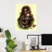 Orangutan Baby en Butterfly Poster (Thuiskantoor)