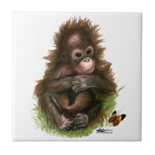 Orangutan Baby en Butterfly Tegeltje