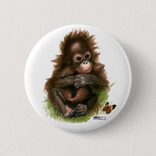 Orangutan Baby en vlinder Ronde Button 5,7 Cm