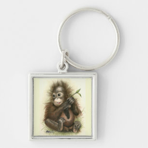 Orangutan Baby met bladeren Sleutelhanger