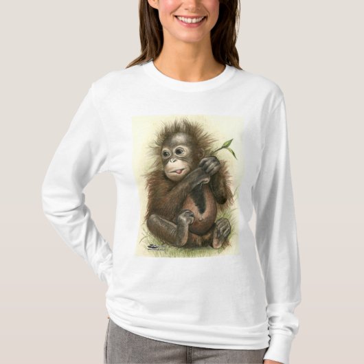Orangutan Baby met bladeren T-shirt (Voorkant)