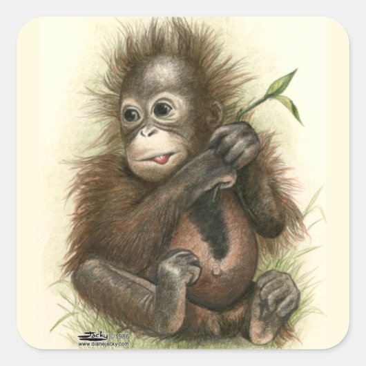 Orangutan Baby met bladeren Vierkante Sticker (Voorkant)