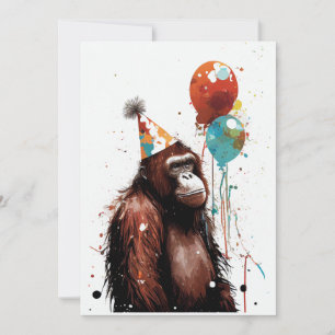 Orangutan Birthday Party Flat Wenskaart Bedankkaart