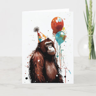 Orangutan Birthday Party Folded Wenskaart Bedankkaart