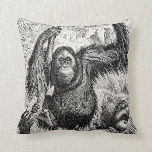 Orangutan Illustration - 1800's aap Kussen