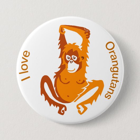 Orangutan - knop ronde button 7,6 cm (Voorkant)