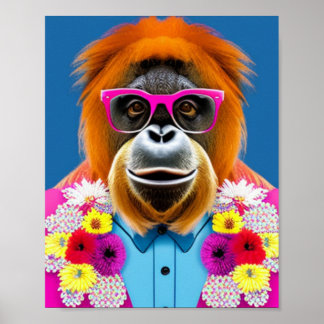 Orangutan met bril, afdrukbare wandkunst poster