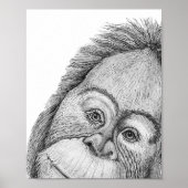 Orangutan Monkey Black en White Line Wall Art Poster (Voorkant)