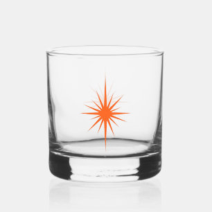 Oranje 1950s atomaire stervoorstelling middeleeuws whisky glas