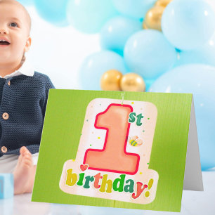 Oranje 1e verjaardag Label op groene deur Kaart