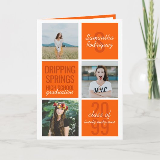 Oranje 4-Photo Fun Boxes Afstuderen Uitnodiging (Voorkant)