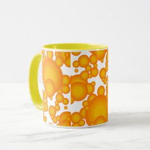 Oranje 70s styling cirkels als bellen koffie mu mok