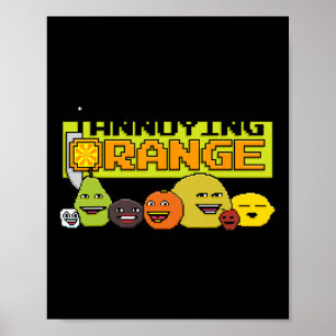 Oranje 8-bit videogame stijl poster
