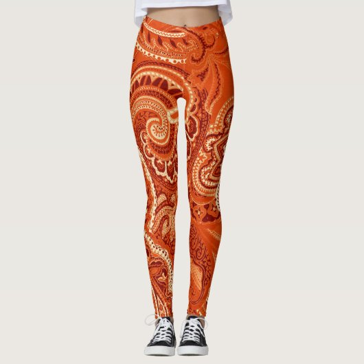 Oranje aangepaste Bandanna Comfortable Retro Leggings (Voorkant)