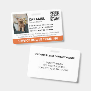 Oranje aangepaste QR-code servic hond in opleiding Badge