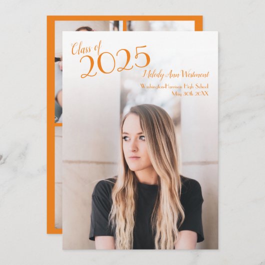 Oranje aankondiging Afstuderen witschool (Voorkant / Achterkant)