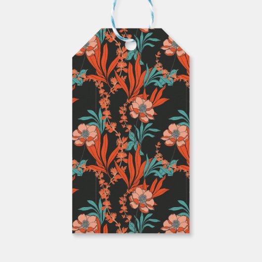 Oranje Abstract Floral Pattern Cadeaulabel (Achterkant)