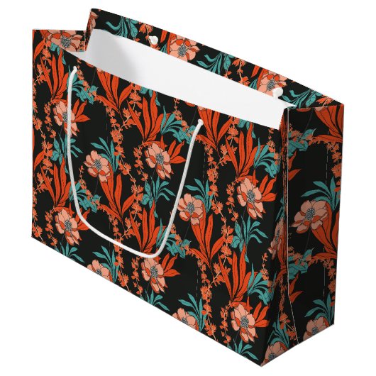 Oranje Abstract Floral Pattern Groot Cadeauzakje (Voorkant Gekanteld)