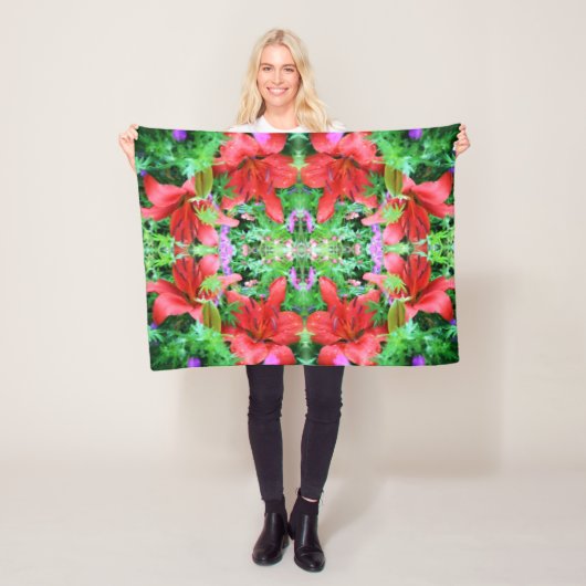 Oranje Abstracte dwergkunst Fleece Deken (In situ)