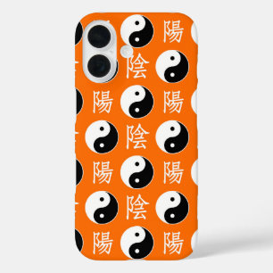 Oranje achtergrond Chinees Yinyang Patroon iPhone 16 Hoesje