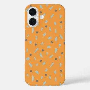 Oranje achtergrond grijze pols blauw Confetti iPhone 16 Hoesje