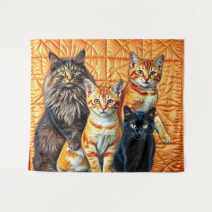 Oranje achtergrond Quilt Vier katten Wandkleed