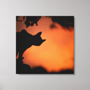 Oranje achtergrond van Halloween Black Cat Aanpass Canvas Afdruk