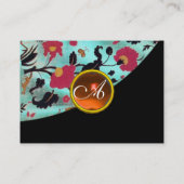 ORANJE AGATE DAMASK MONOGRAM 2,fuchsie, rood, groe Visitekaartje (Achterkant)