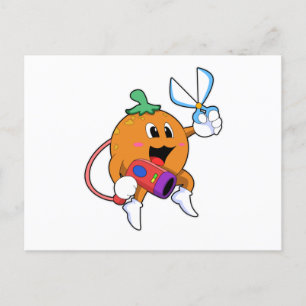 Oranje als kapper met schaar en föhn briefkaart