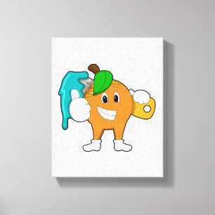 Oranje als Schilder met de borstel van de Verf Canvas Afdruk