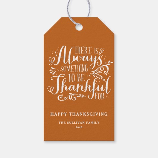 Oranje altijd dankbare quote Thanksgiving Cadeaulabel (Voorkant)