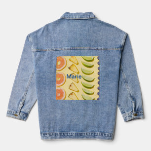 Oranje ananas blauwe bessen citroen Naam toevoegen Denim Jacket