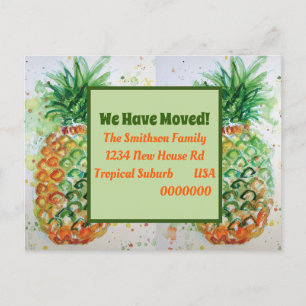 Oranje ananas Tropisch Nieuw Adres Bewegend Briefkaart