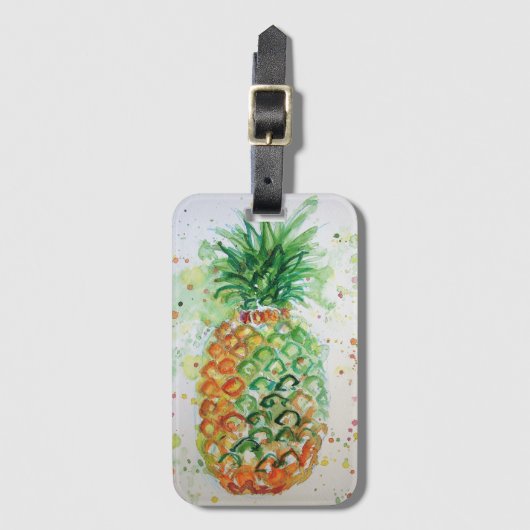 Oranje Ananas Tropische Waterverf Bagagelabel (Voorkant (verticaal))