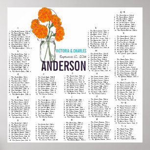 Oranje anjer Mason Jar Seating Chart Poster
