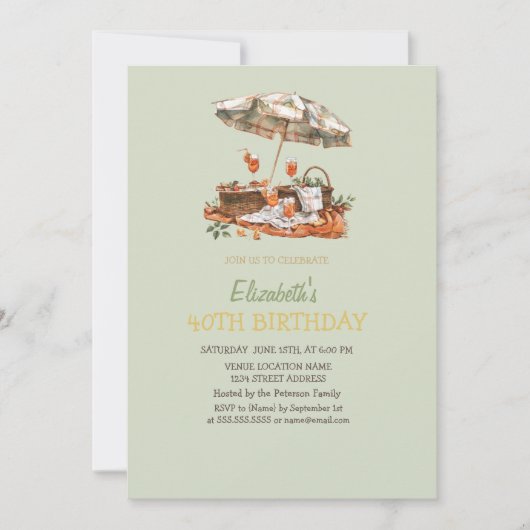 Oranje Aperol Green Plaid picknick 40ste verjaarda Kaart (Voorkant)