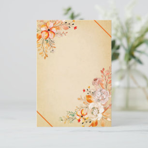 Oranje aquarel bloemmotief op perkament huwelijksu kaart