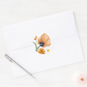 Oranje aquarel papaver ronde sticker