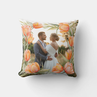 Oranje Aquarel Tulpenrand Bruidspaar Trouwen Kussen