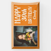 Oranje Art Deco 30th Photo Birthday Spandoek (Verticaal)