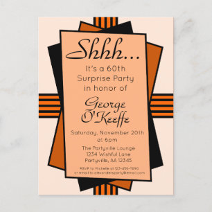 Oranje Art Deco 60th Surprise Party Birthday Uitnodiging Briefkaart