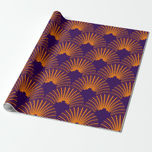 Oranje art-deco-patroon op diep-paarse achtergrond cadeaupapier