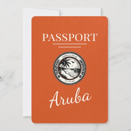 Oranje Aruba Paspoort bruiloft uitnodiging (Achterkant)