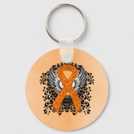Oranje Awareness Ribbon met Wings Sleutelhanger