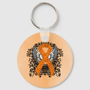Oranje Awareness Ribbon met Wings Sleutelhanger