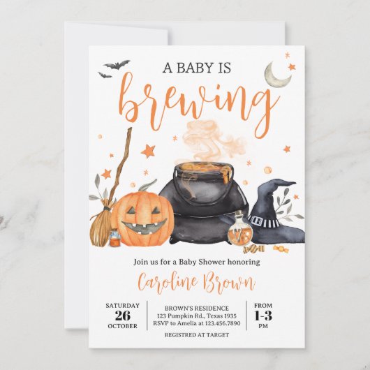 Oranje Baby brouwt Schattige Halloween Baby shower Kaart (Voorkant)