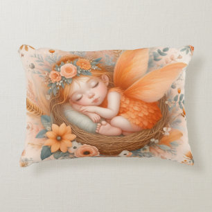 Oranje Baby Fairy in een nest Baby Meisje Geboorte Accent Kussen